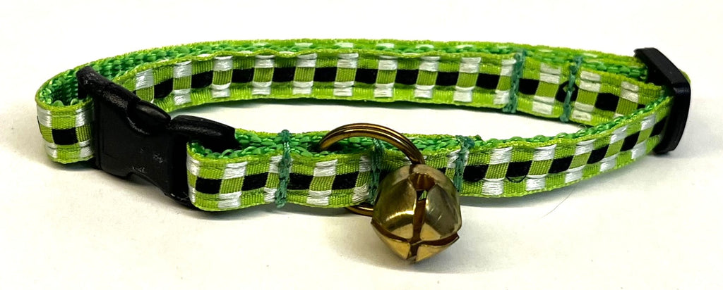 Green, Black, and White Plaid Cat Collar