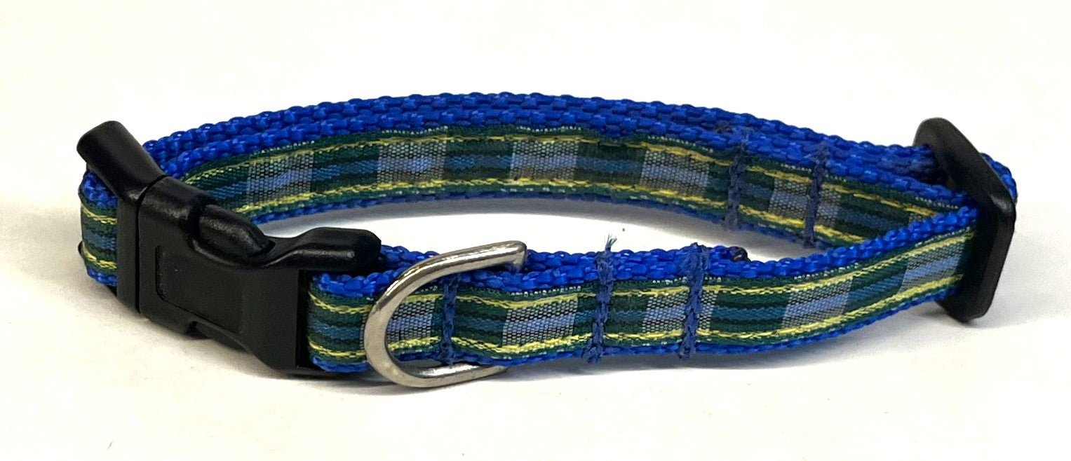 Green, Blue, Black & Yellow Plaid Dog Collar 1/2