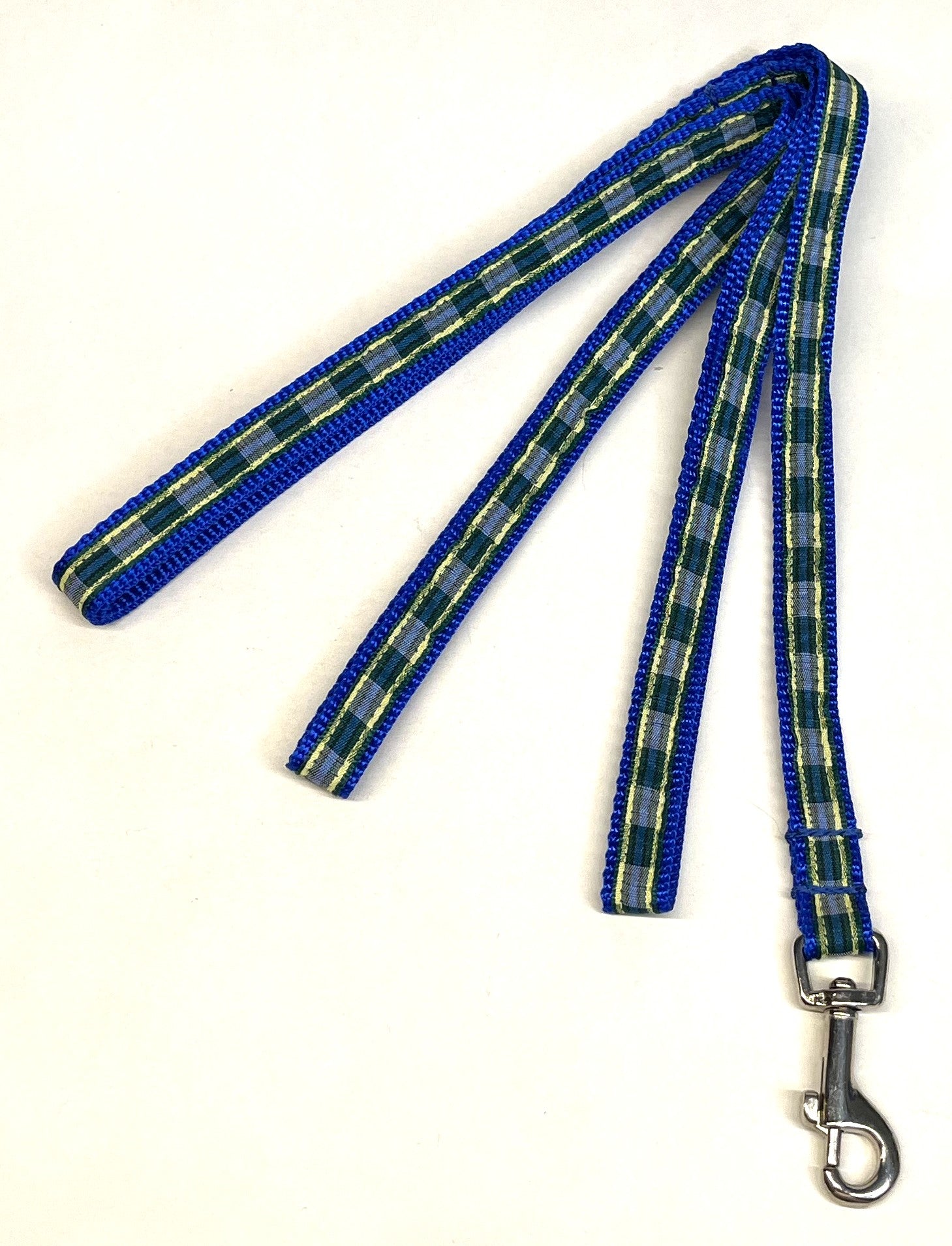 Green, Blue, Black & Yellow Plaid Dog Leash 1/2