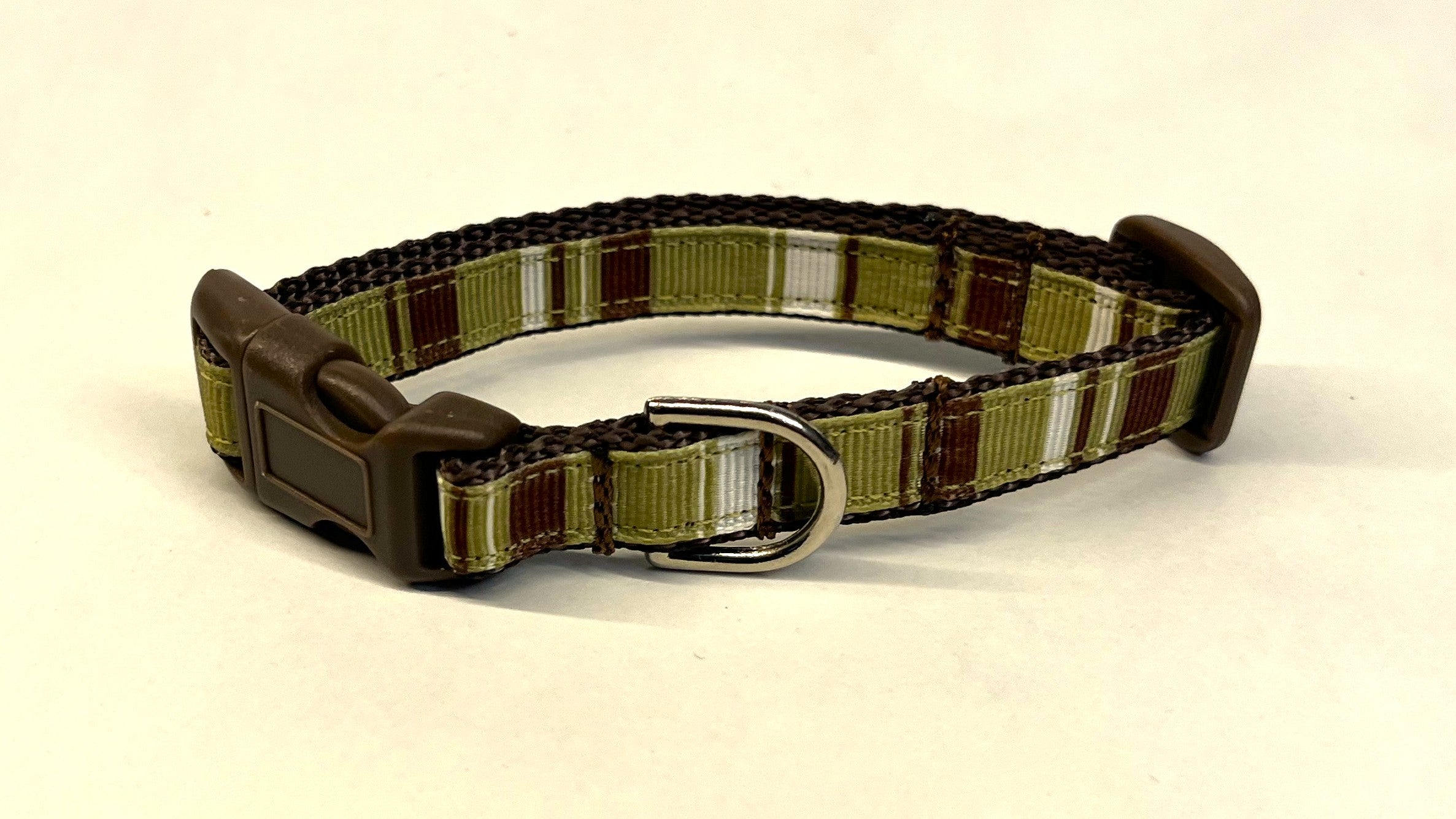 Green Brown White Stripes Dog Collar 1/2