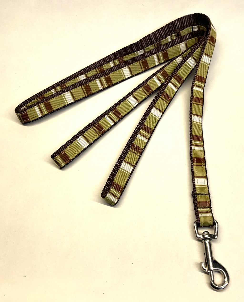 Green, Brown, White Stripes Dog Leash 1/2