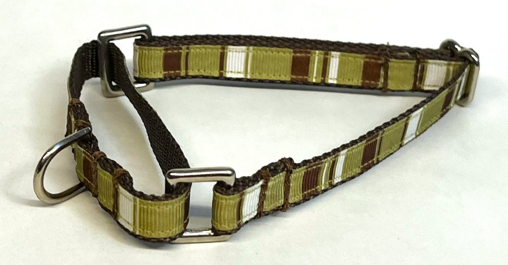 Green, Brown, White Vertical Stripes Martingale Collar 1/2