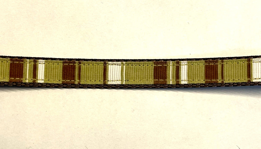 Green Brown White Stripes Dog Collar 1/2
