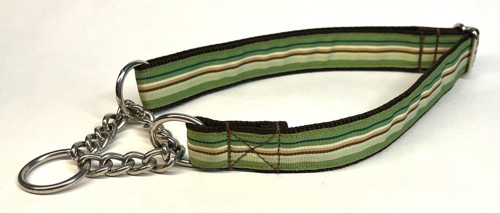 Green, Light Green, Brown, and White Stripes Chain Martingale Collar 1in