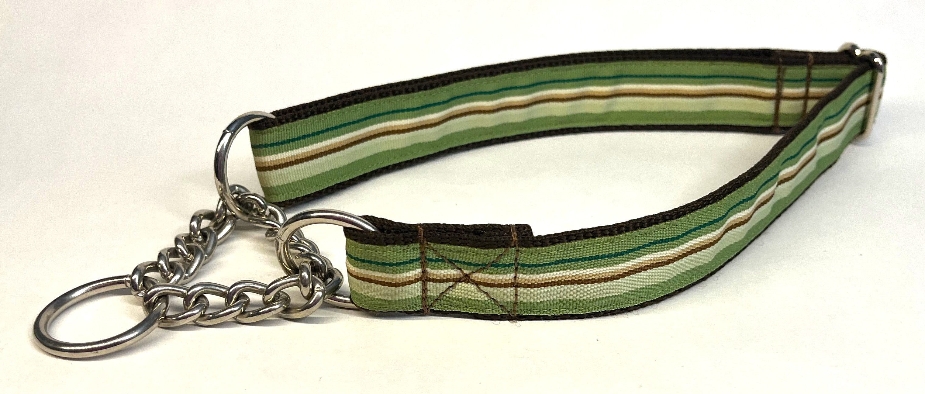 Green, Light Green, Brown, and White Stripes Chain Martingale Collar 1in