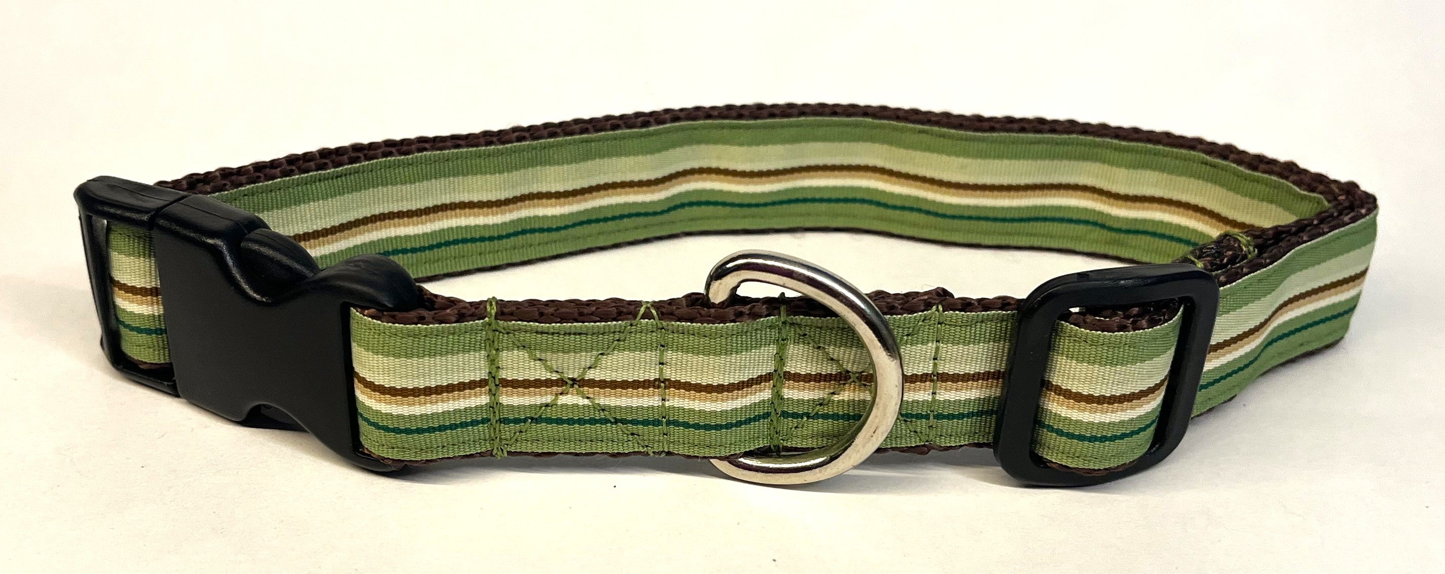 Green, Light Green, Brown, and White Stripes Dog Collar 1in