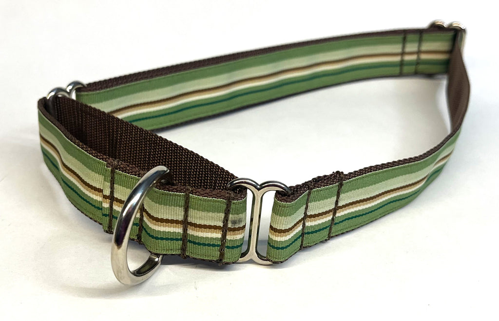 Green, Light Green, Brown, and White Stripes Martingale Collar 1in
