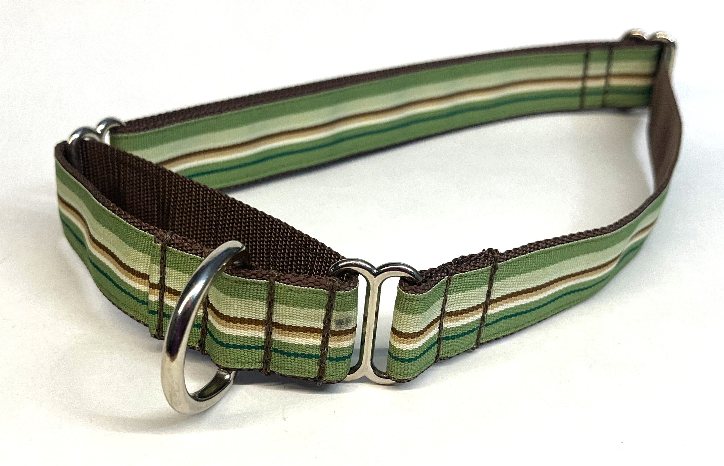 Green, Light Green, Brown, and White Stripes Martingale Collar 1in