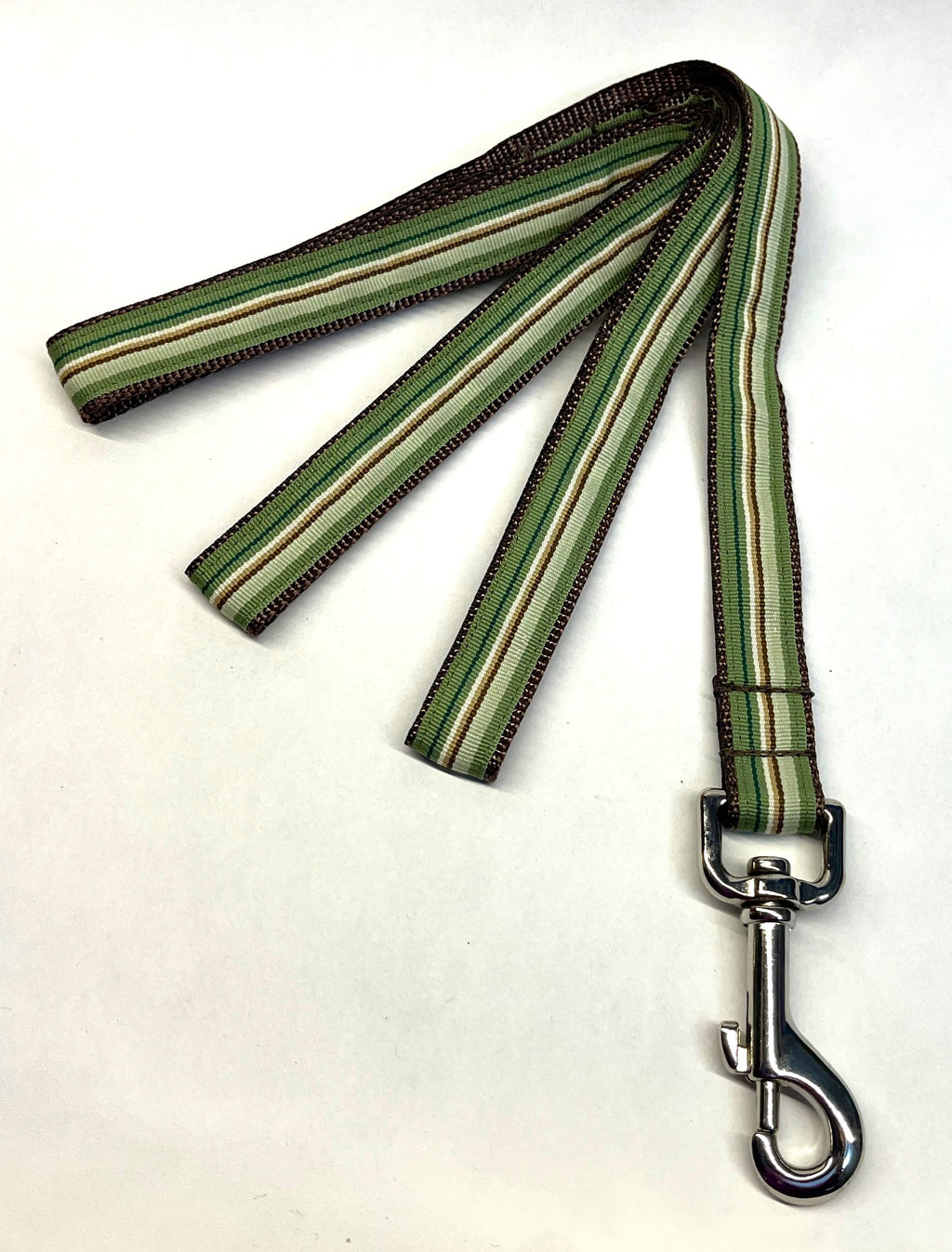 Green, Light Green, Brown, and White Stripes Dog Leash 3/4