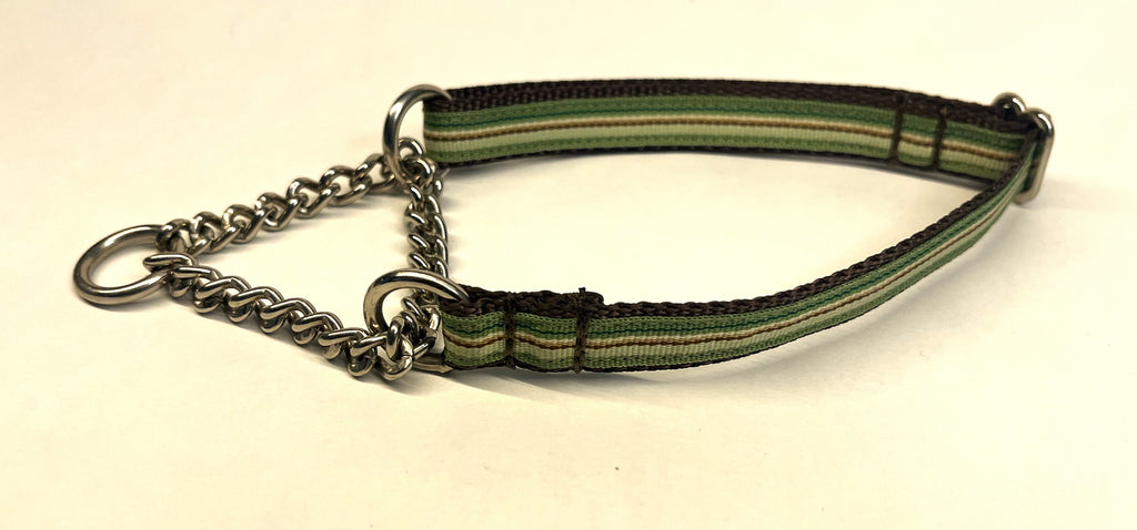 Green, Light Green, Brown, and White Stripes Chain Martingale Collar 1/2