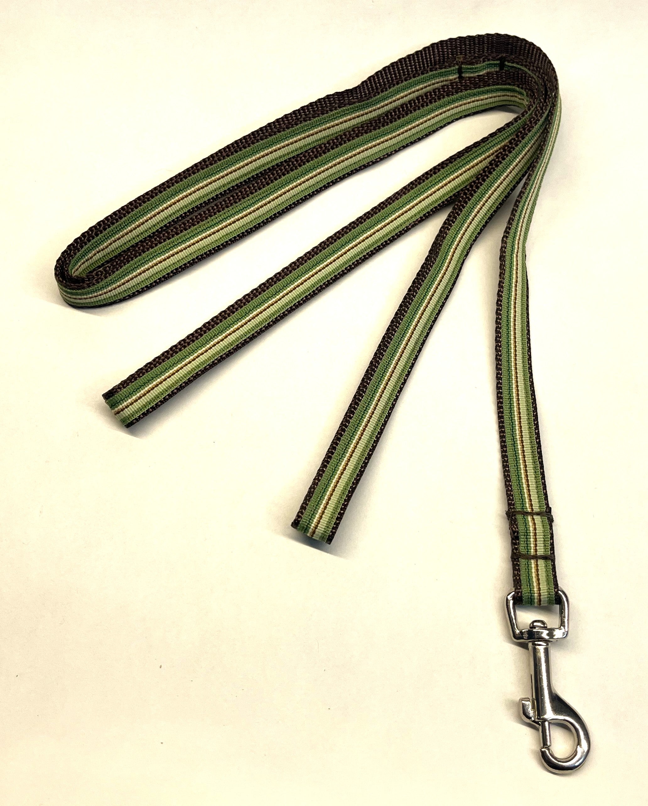 Green, Light Green, Brown, and White Stripes Dog Leash 1/2