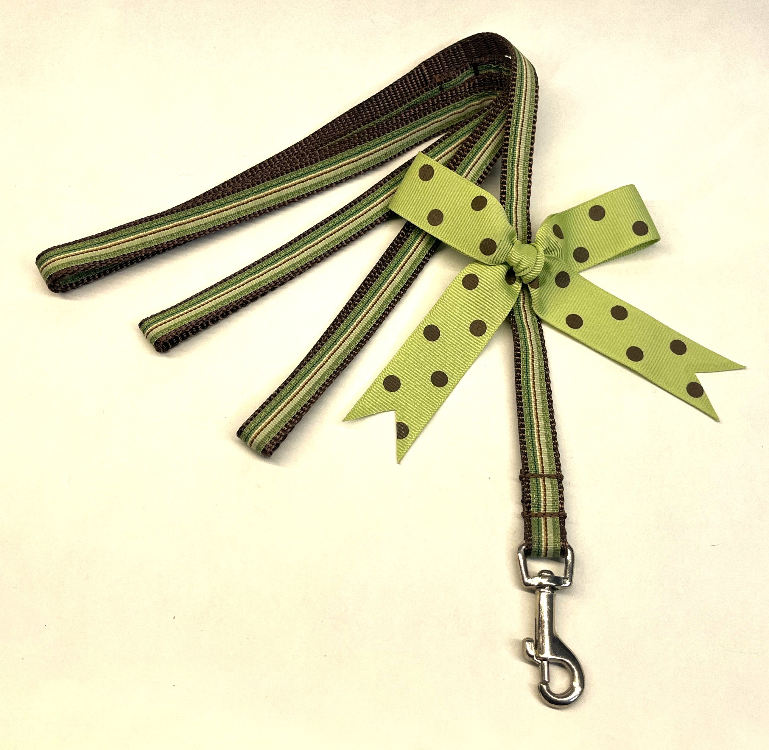 Green, Light Green, Brown, and White Stripes Dog Leash 1/2