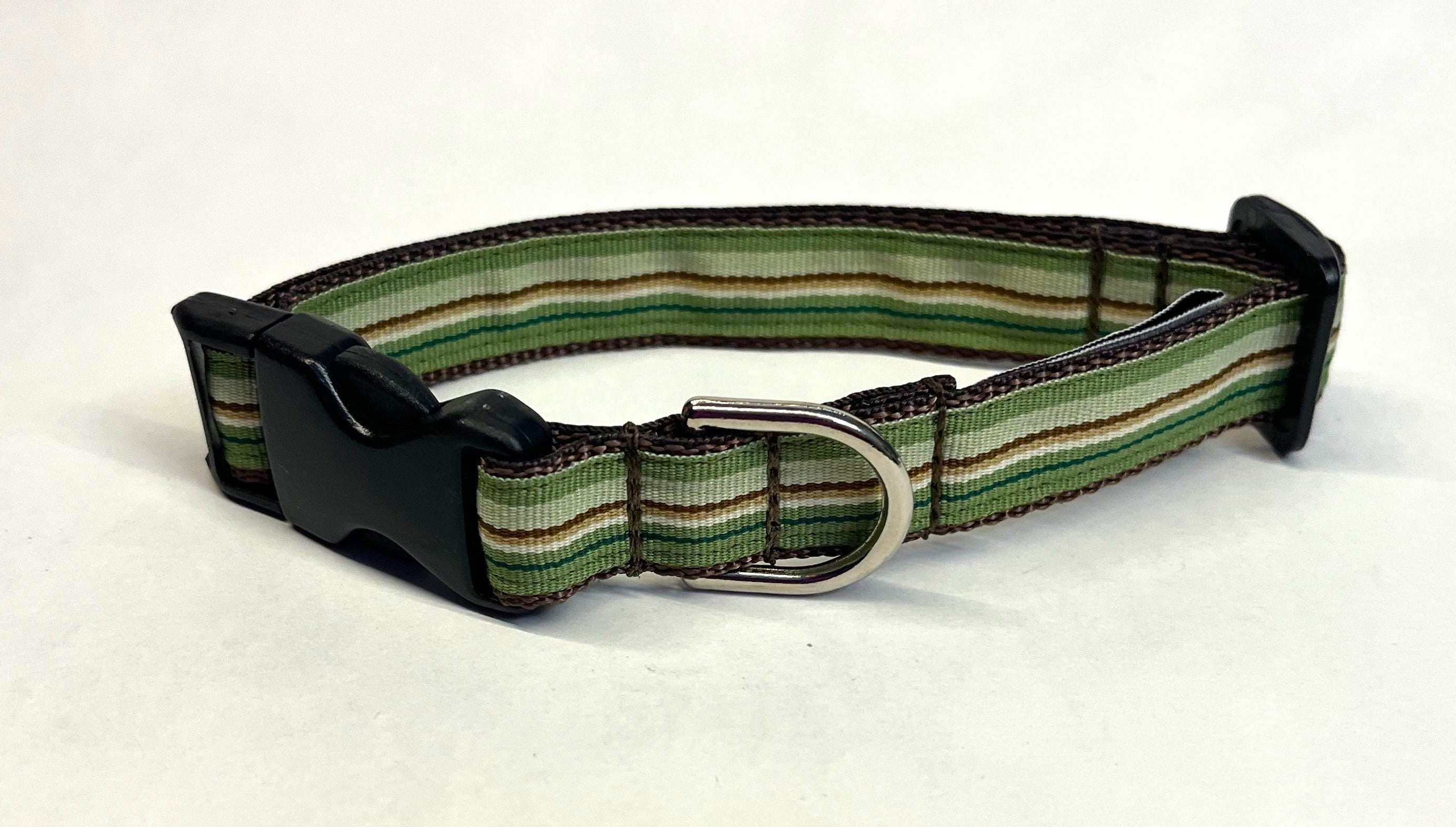 Green, Light Green, Brown, and White Stripes Dog Collar 3/4