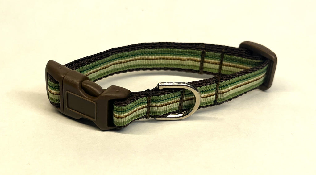 Green, Light Green, Brown, and White Stripes Dog Collar 1/2