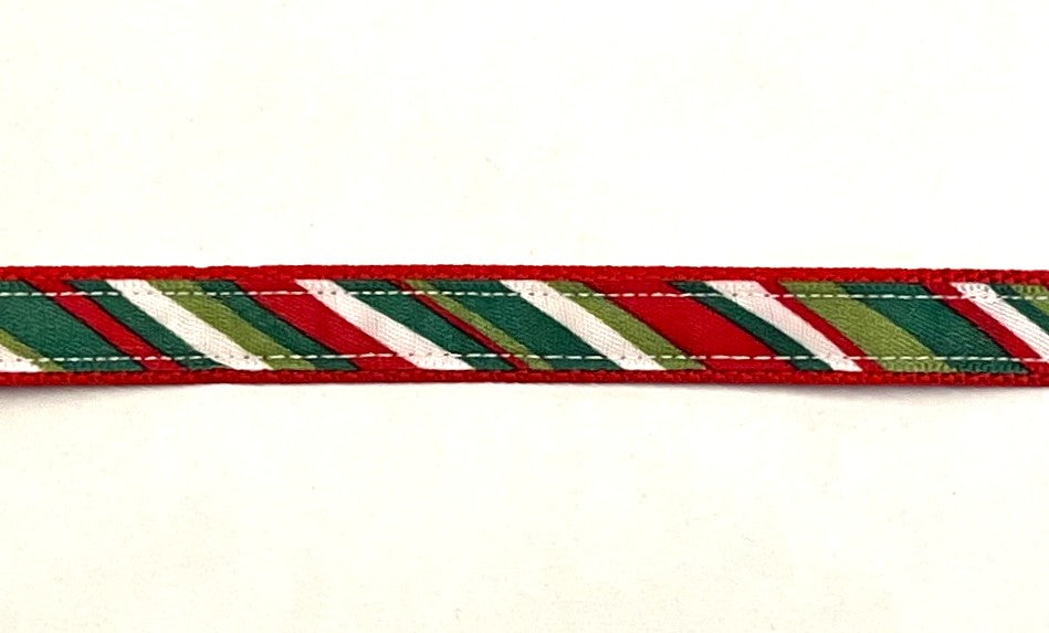 Green, Light Green, Red & White Diagonal Stripe Dog Collar 1/2 inch
