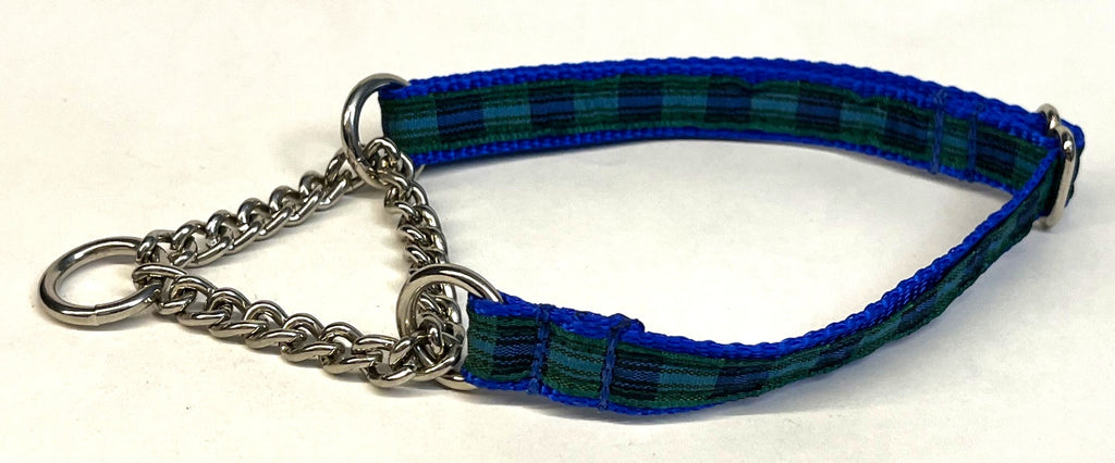 Green, Navy & Black Plaid Chain Martingale Collar 1/2