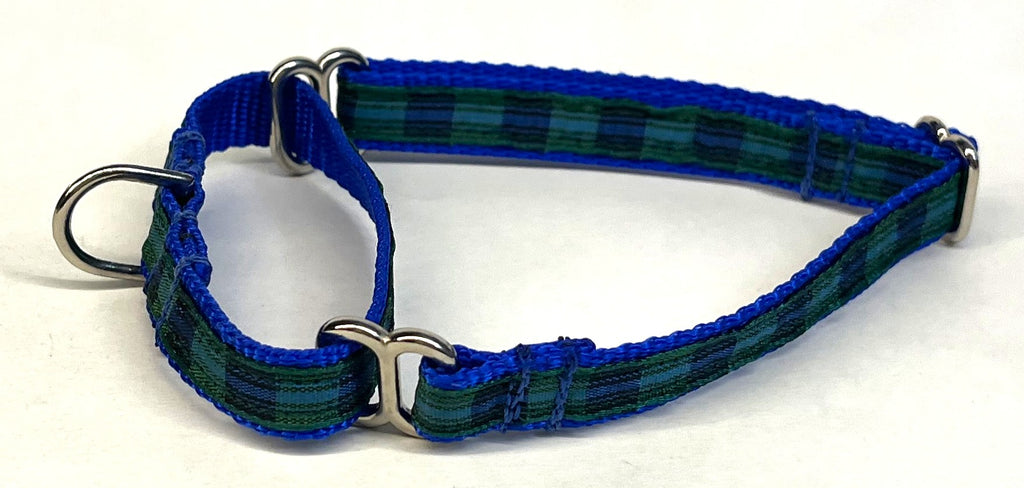 Green, Navy & Black Plaid Martingale Collar 1/2