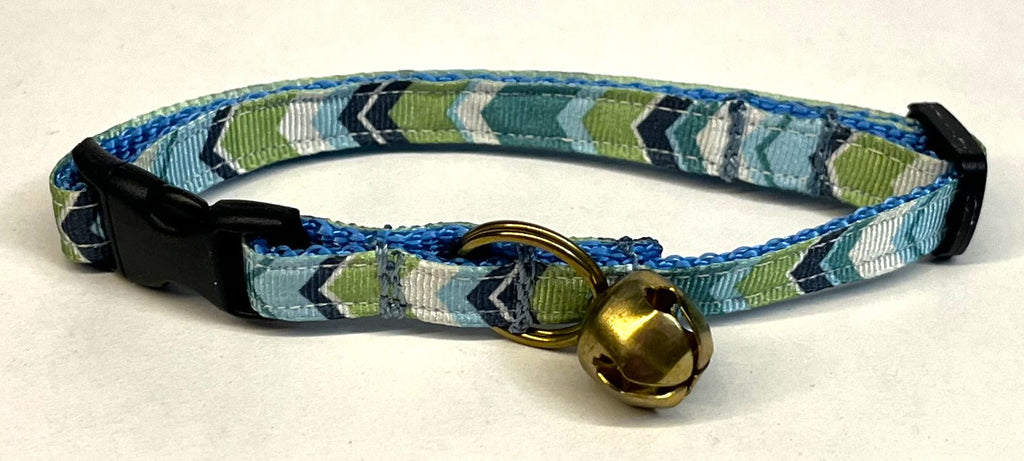 Green, Navy, Blue, Teal & White Chevron Cat Collar