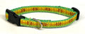 Green, Orange & Yellow Stripe with Burgundy Flower Dog Collar 1/2