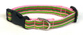 Green, Pink, Light Pink Stripe Dog Collar 3/4