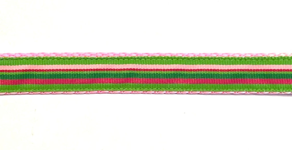 Green, Pink, Light Pink Stripe Dog Collar 3/4