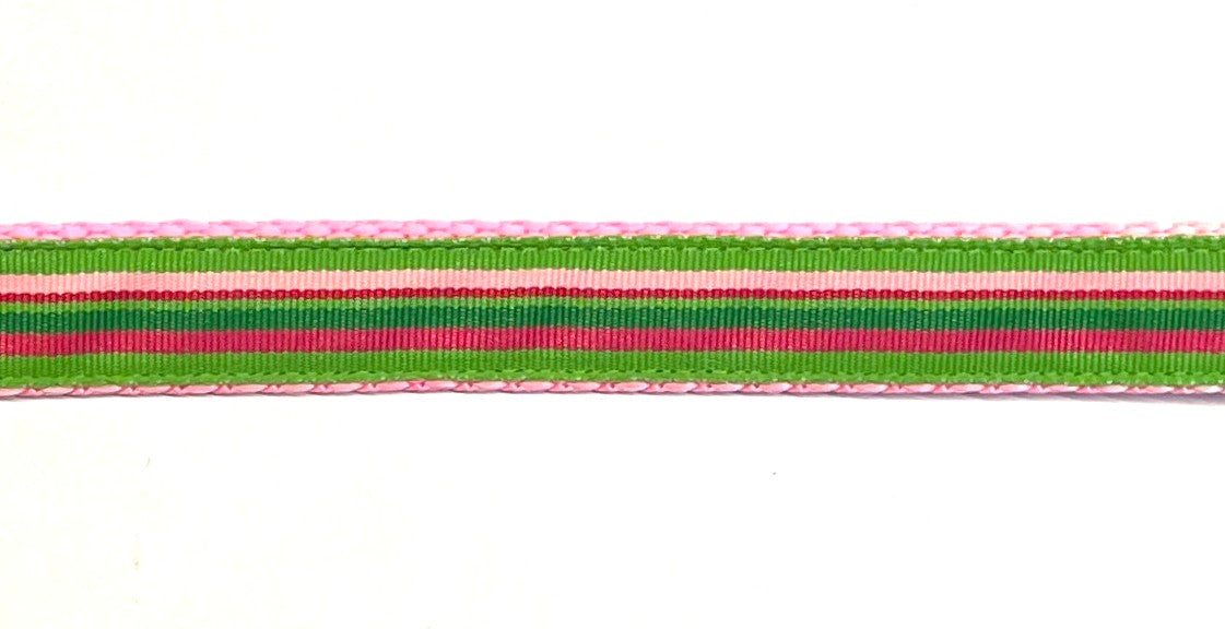 Green, Pink, Light Pink Stripe Dog Collar 3/4
