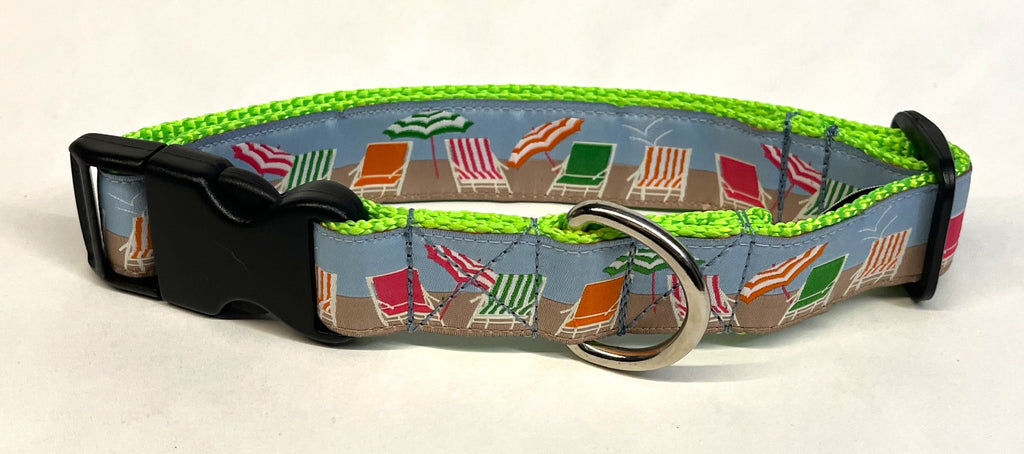 Green, Pink, Orange Beach Chairs Dog Collar 1in