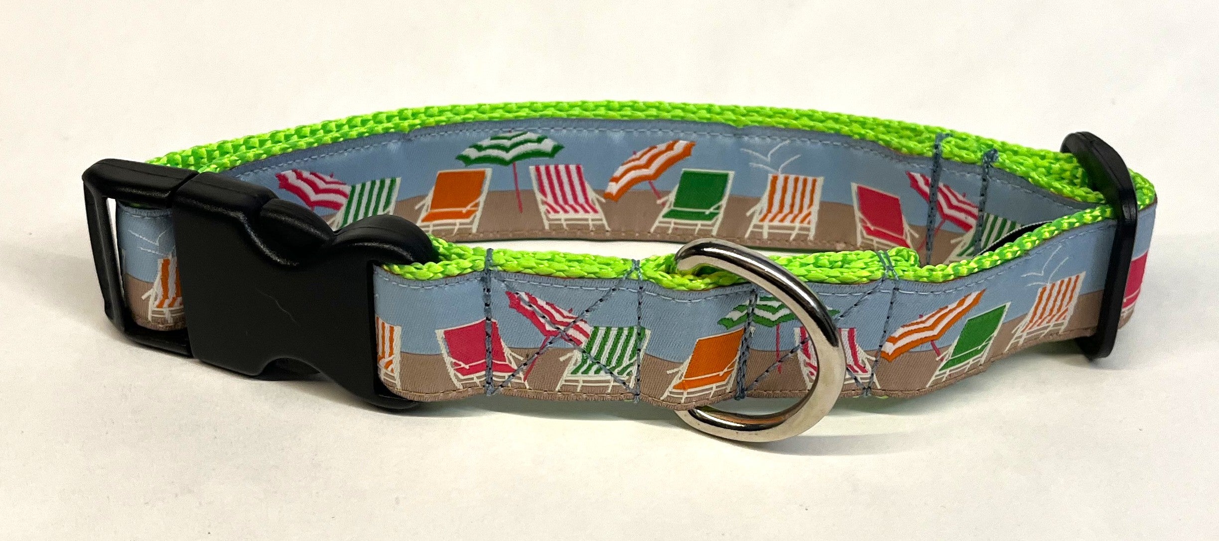 Green, Pink, Orange Beach Chairs Dog Collar 1in