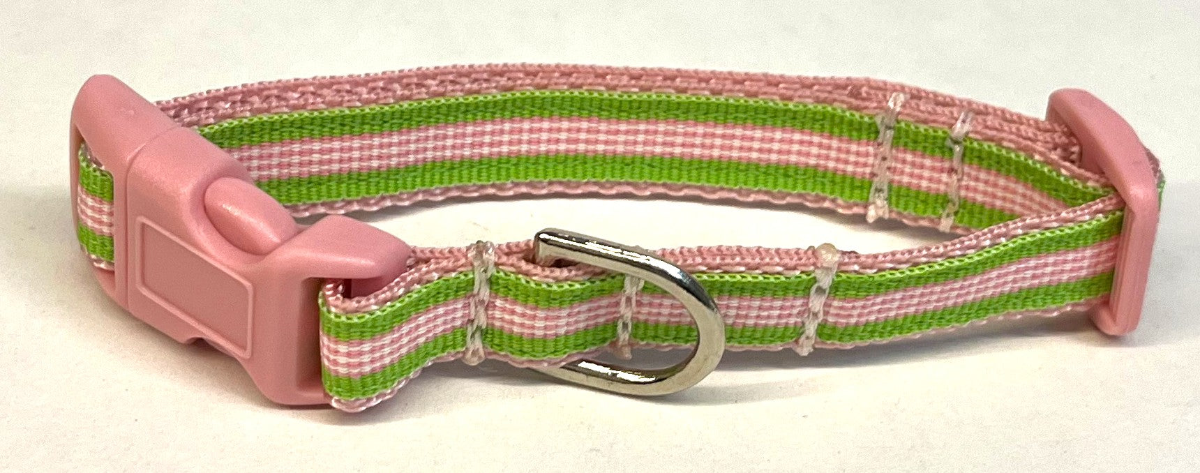 Green, Pink & White Stripe Dog Collar 1/2