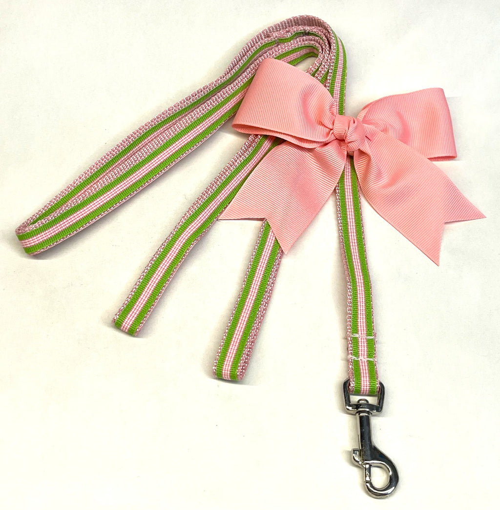 Green, Pink & White Stripe Dog Leash 1/2