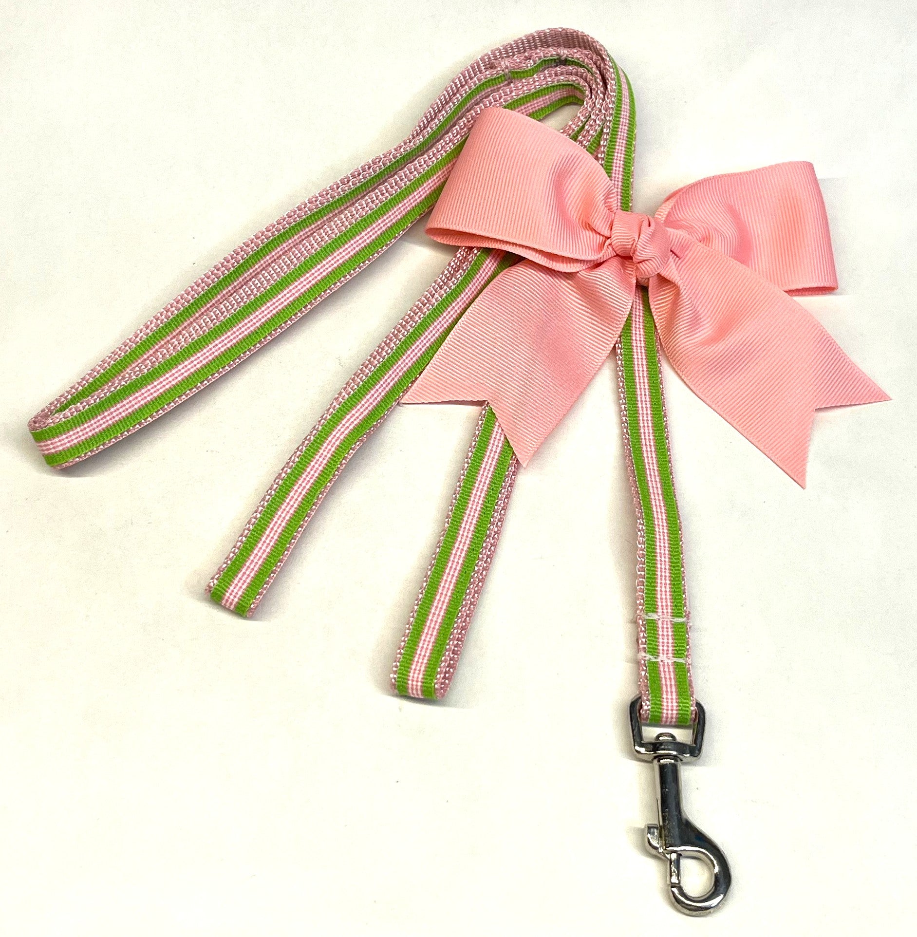 Green, Pink & White Stripe Dog Leash 1/2