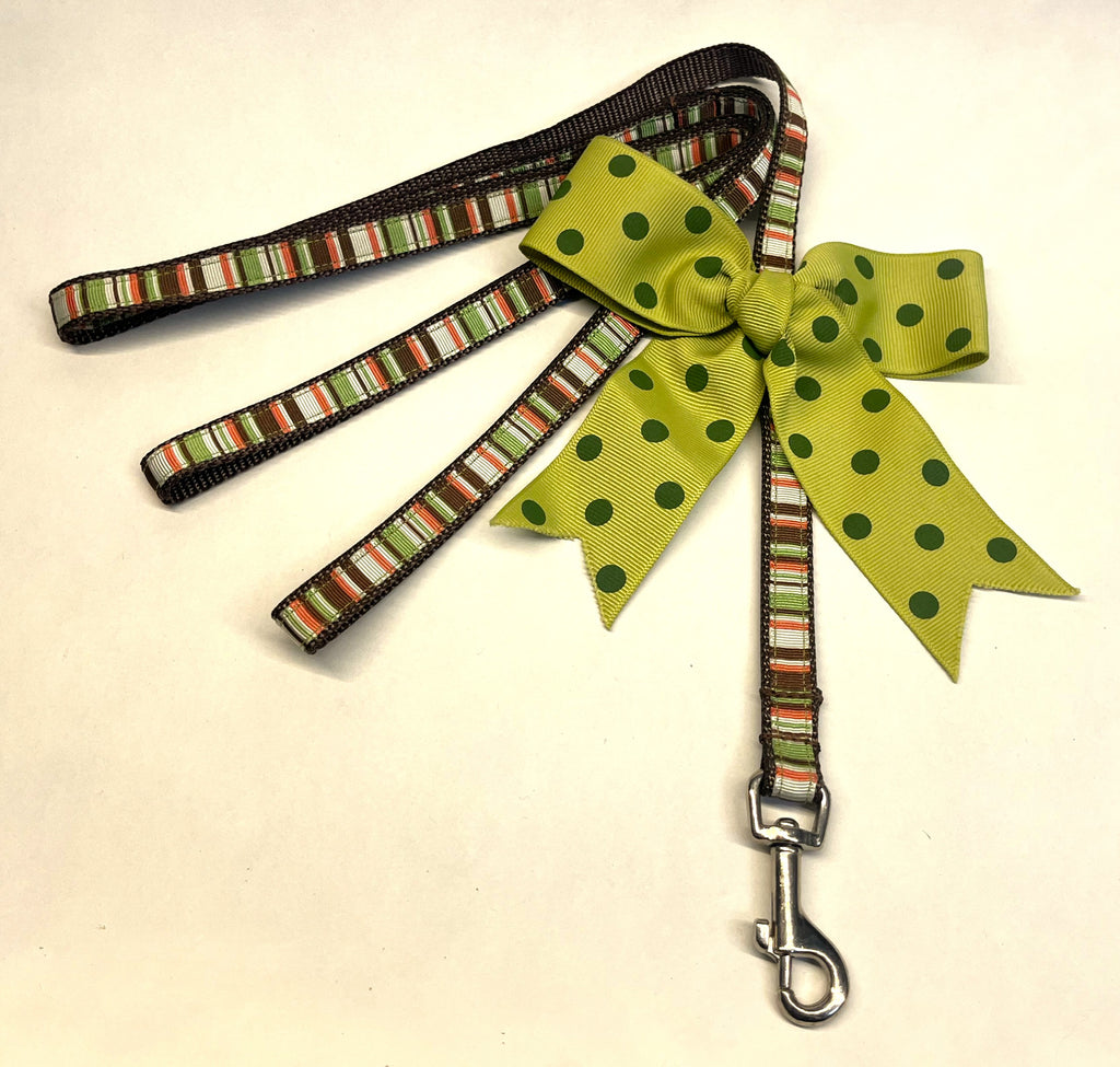 Green, Pink, White, and Brown Stripes Dog Leash 1/2