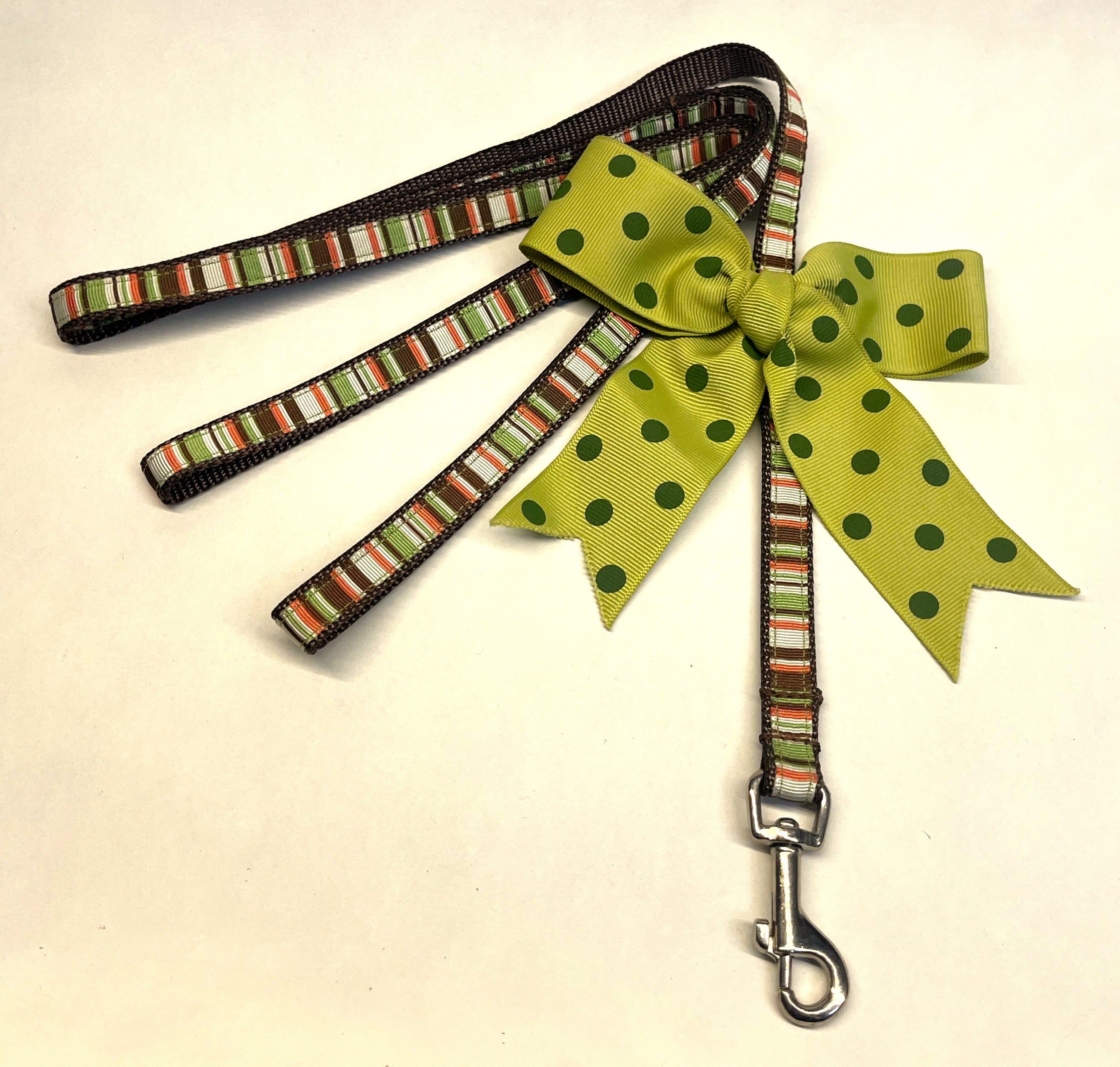 Green, Pink, White, and Brown Stripes Dog Leash 1/2
