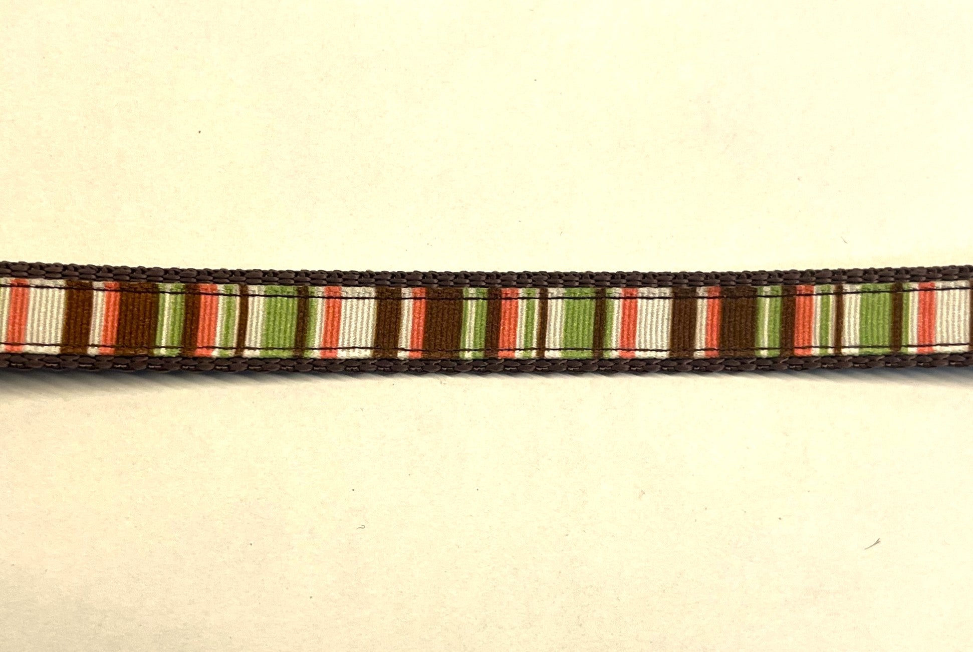 Green, Pink, White, and Brown Stripes Dog Collar 1/2