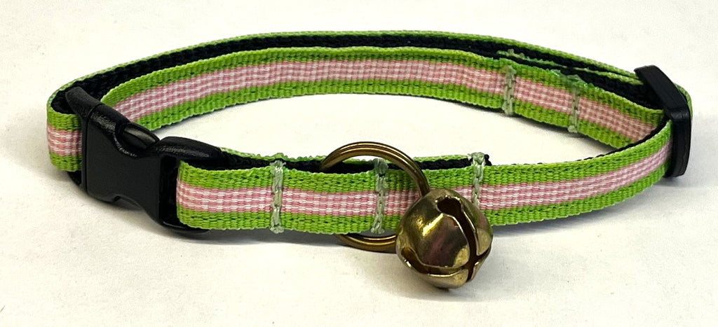 Green, Pink & White Stripe Cat Collar