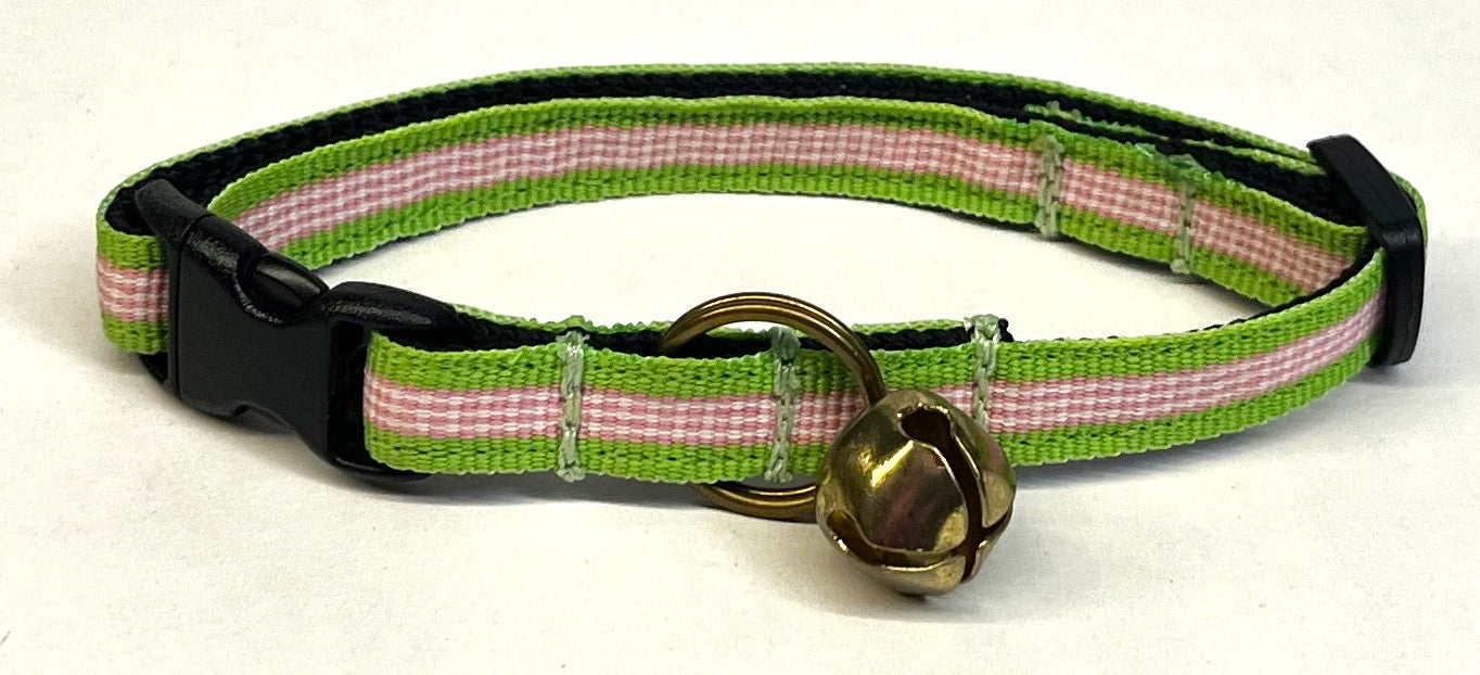 Green, Pink & White Stripe Cat Collar