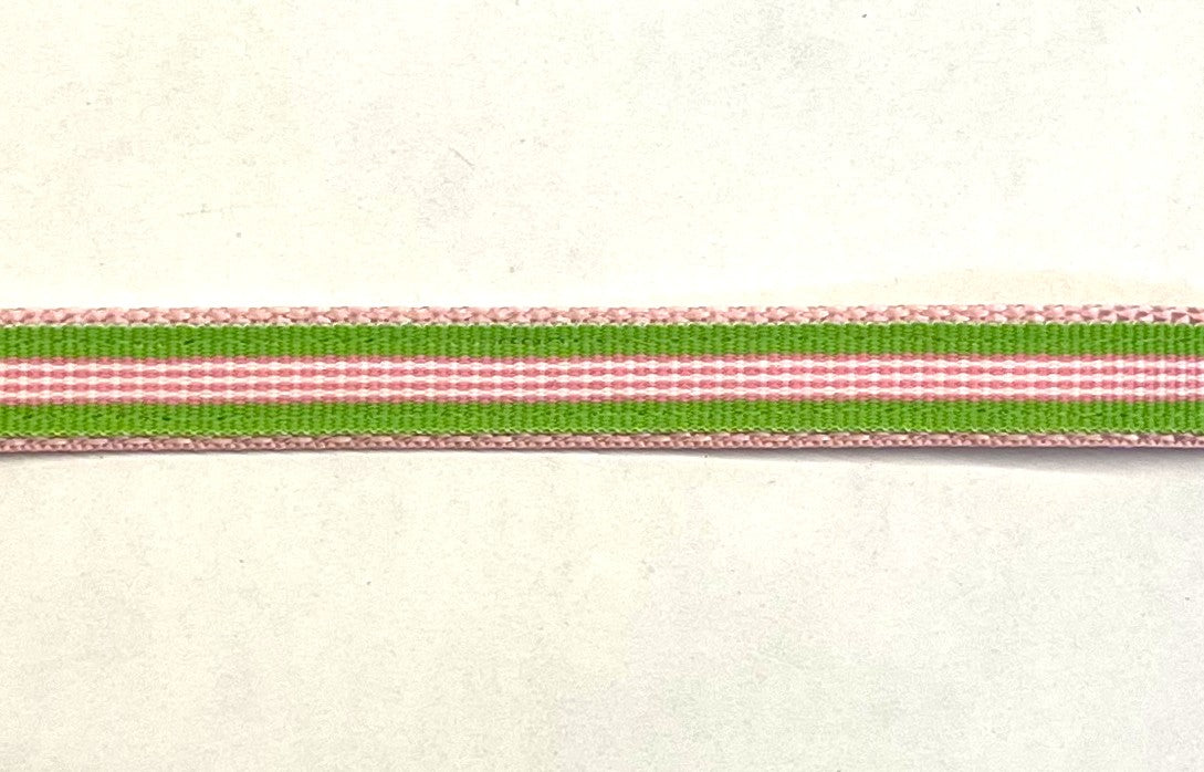 Green, Pink & White Stripe Dog Collar 1/2 inch