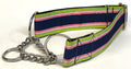 Lime Green, Pink, White, and Navy Stripe Chain Martingale Collar 1 1/2 in