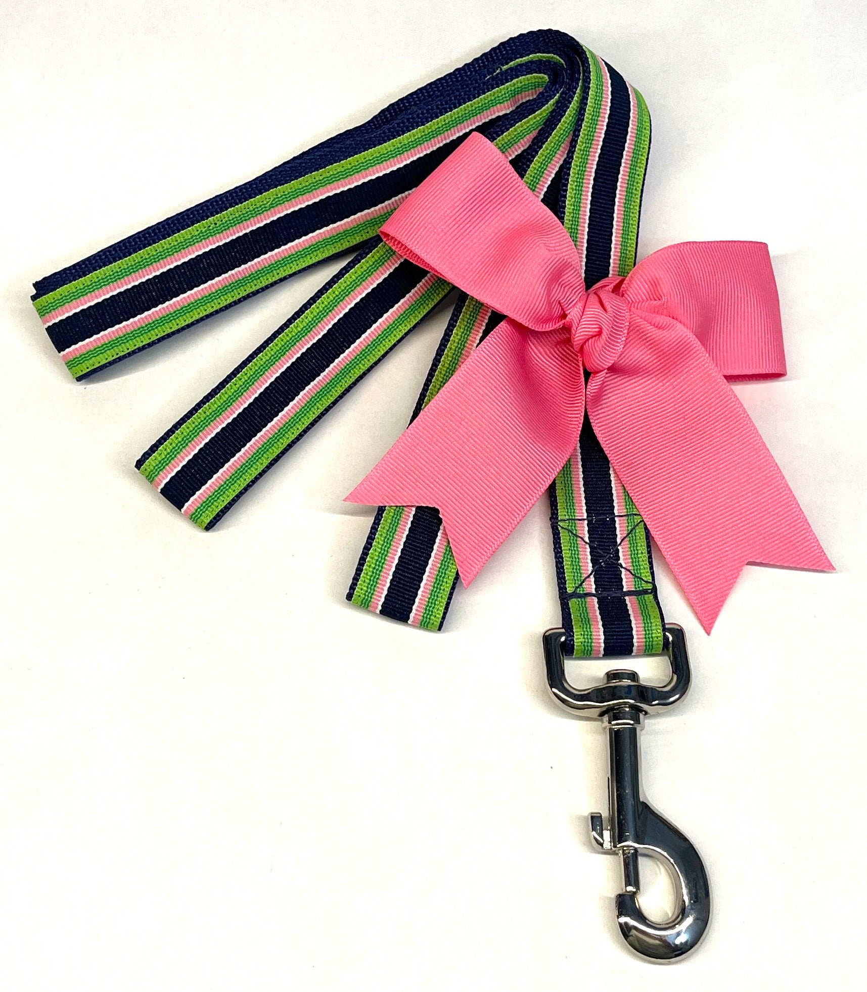 Green, Pink, White, and Navy Stripe Dog Leash 1in