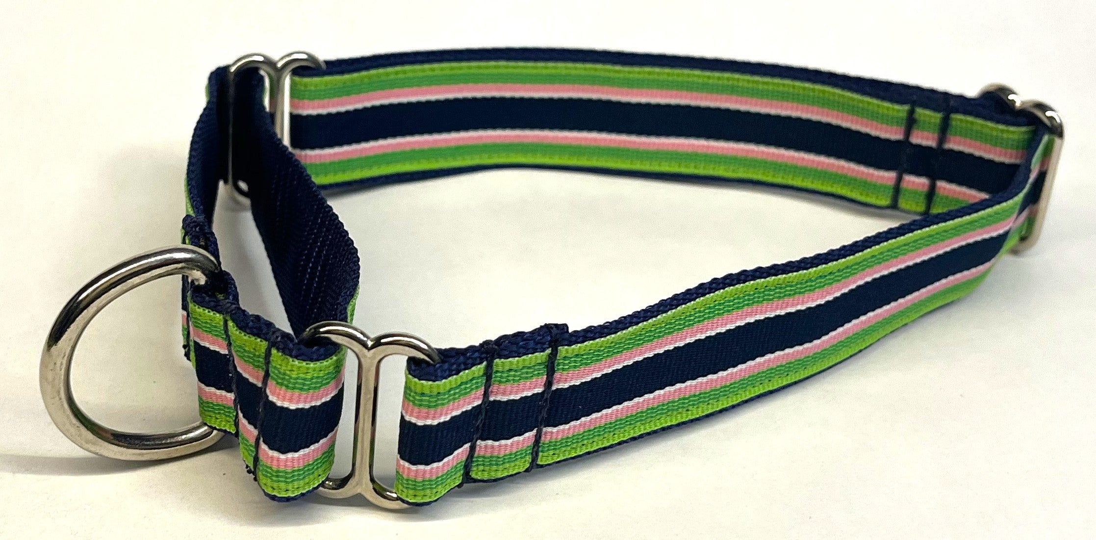 Green, Pink, White, and Navy Stripe Martingale Collar 1in
