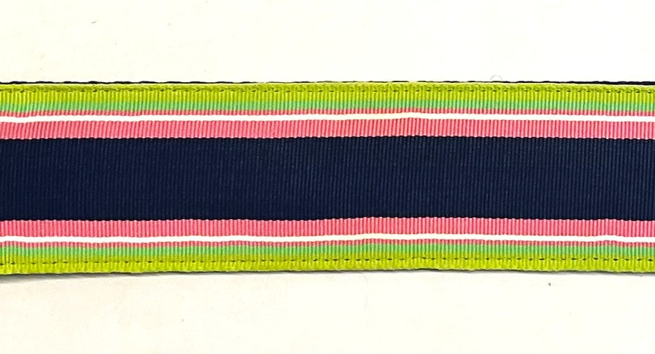 Lime Green, Pink, White, and Navy Stripe Dog Collar 1 1/2 in
