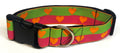 Green and Pink with Orange Hearts Dog Collar 1 1/2 in