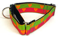 Green and Pink with Orange Hearts Martingale Collar 1 1/2 in