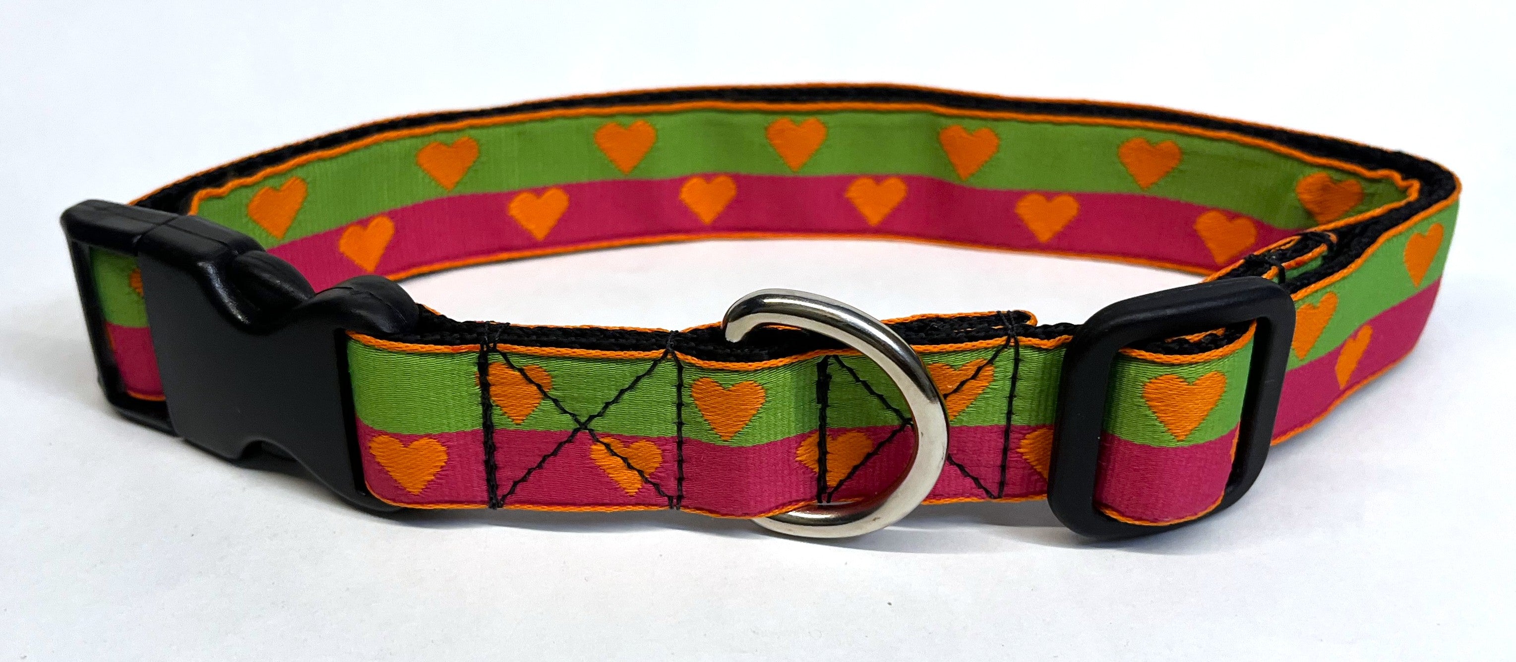 Green and Pink with Orange Hearts Dog Collar 1in