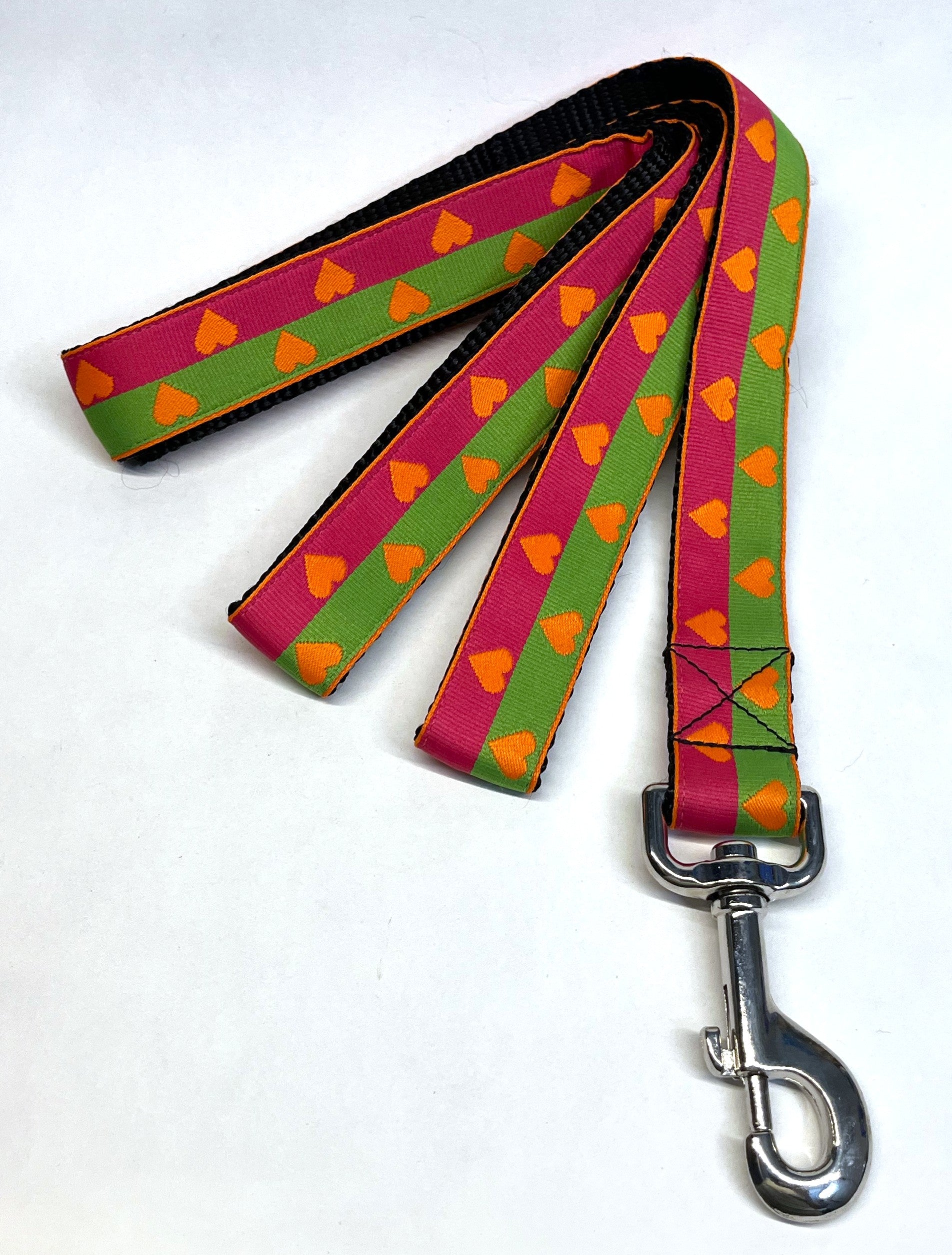 Green and Pink with Orange Hearts Dog Leash 1in
