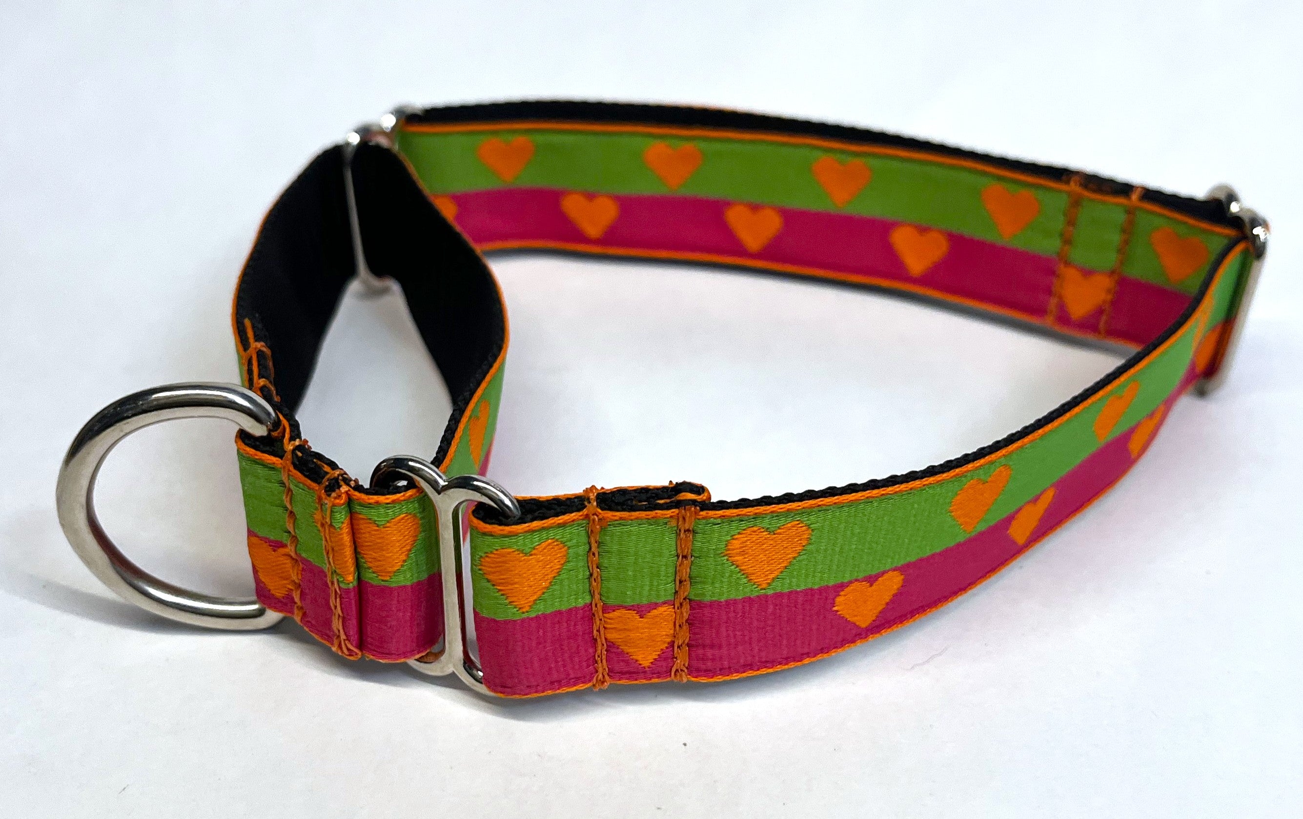 Green and Pink with Orange Hearts Martingale Collar 1in