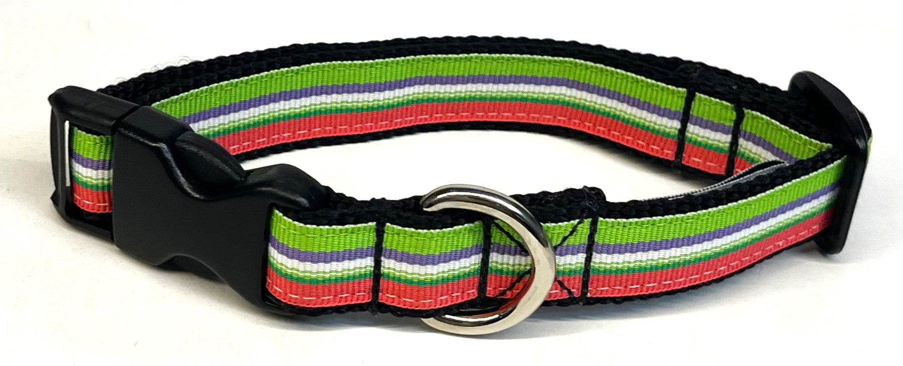 Green, Purple, White & Pink Stripe Dog Collar 3/4