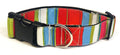 Green, Red, Blue, Yellow, White, and Pink Vertical Stripe Dog Collar 1 1/2 in