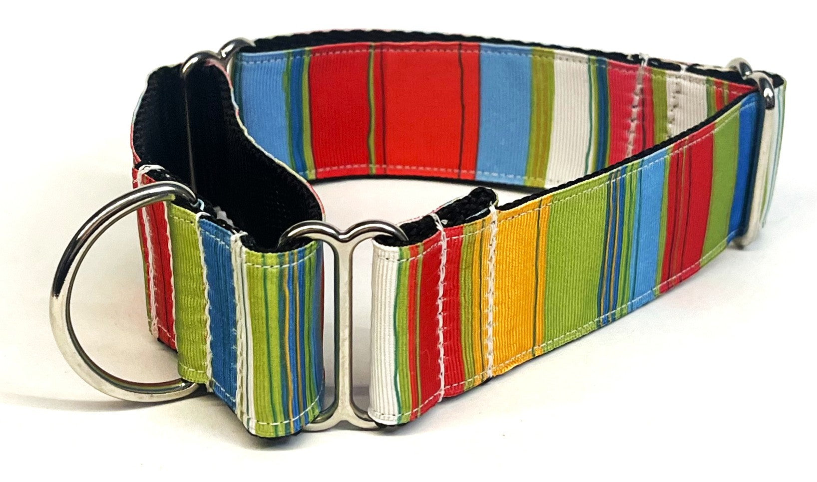 Green, Red, Blue, Yellow, White, and Pink Vertical Stripe Martingale Collar 1 1/2 in