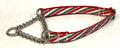 Green, Red, White Diagonal Stripe Chain Martingale Collar 1/2